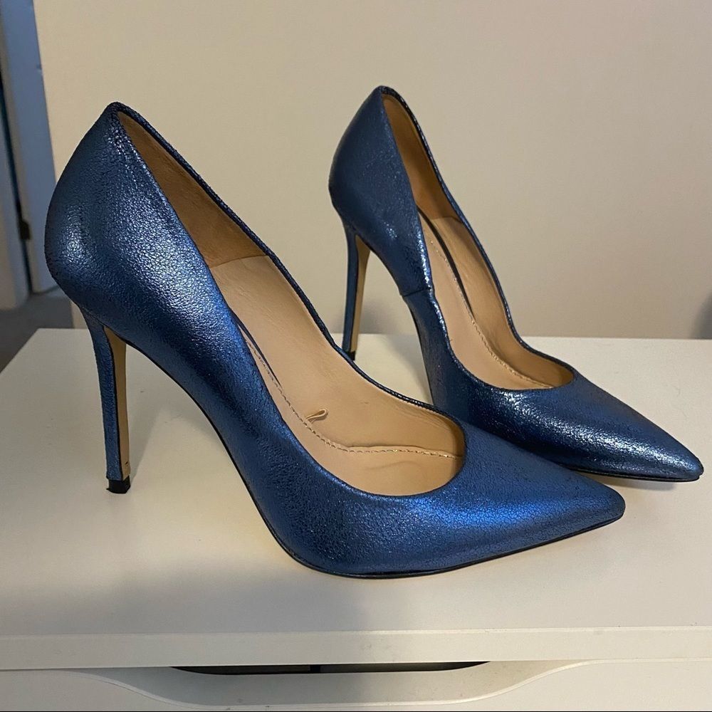 Zara Women Stiletto Heels Size 8 (39) Metallic Blue